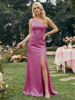 Satin Mermaid One Shoulder Long Bridesmaid Dresses