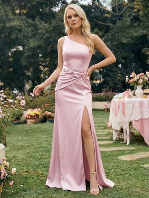 Satin Mermaid One Shoulder Long Bridesmaid Dresses