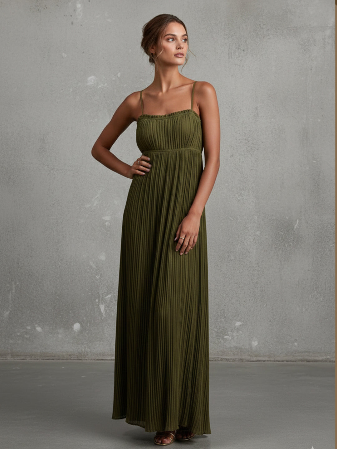 Spaghetti Straps Pleated Satin A Line Formal Dresses