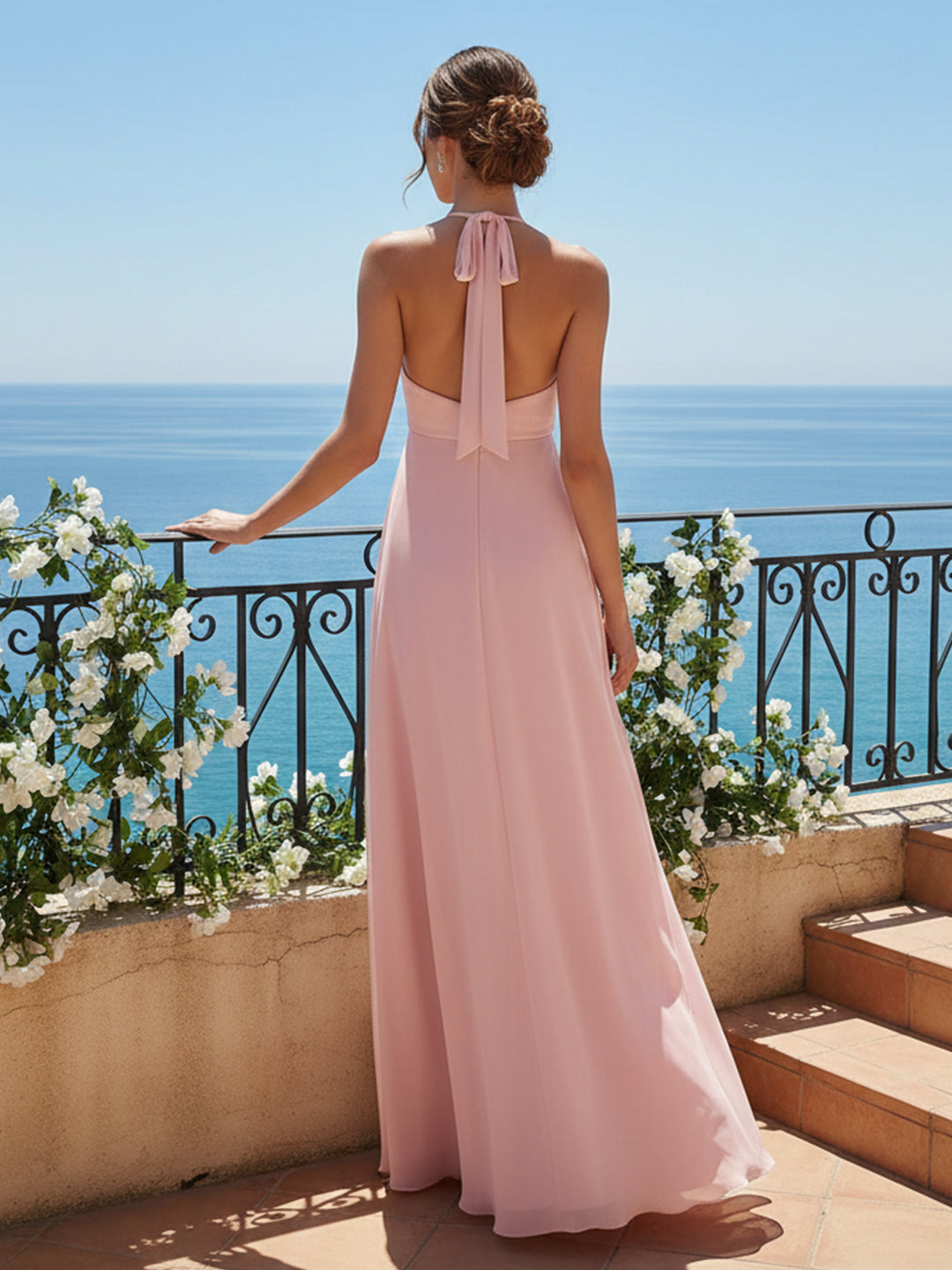 V Neck Spaghetti Straps Pleated A Line Formal Dresses