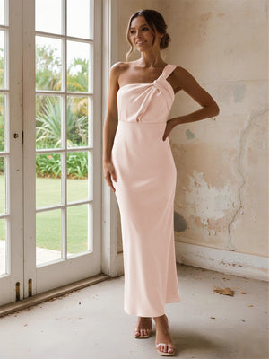 One Shoulder Pleated Satin Mermaid Bridesmaid Dresses