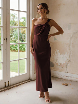 One Shoulder Pleated Satin Mermaid Bridesmaid Dresses