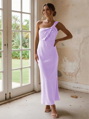 One Shoulder Pleated Satin Mermaid Bridesmaid Dresses