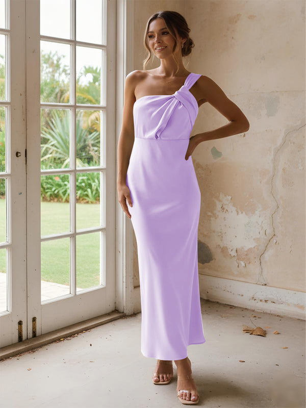 One Shoulder Pleated Satin Mermaid Bridesmaid Dresses