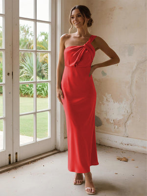 One Shoulder Pleated Satin Mermaid Bridesmaid Dresses