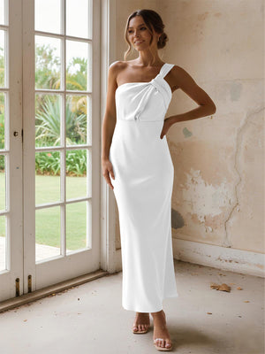 One Shoulder Pleated Satin Mermaid Bridesmaid Dresses