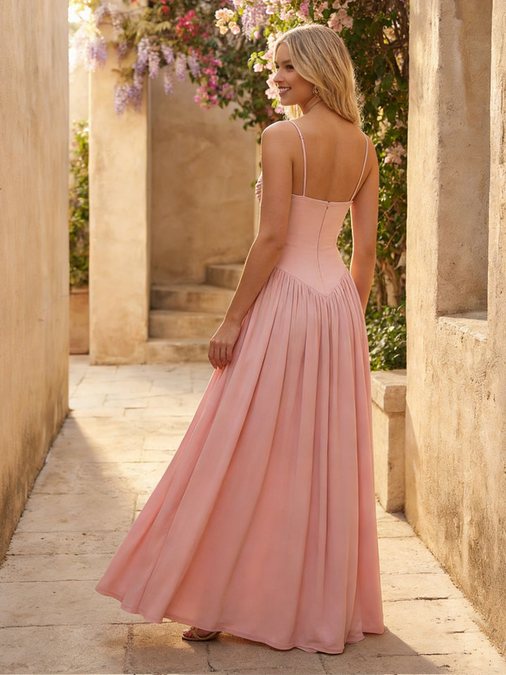 Sweetheart Spaghetti Straps Pleated Chiffon Formal Dresses