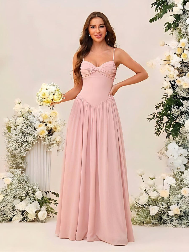 Sweetheart Spaghetti Straps Pleated Chiffon Formal Dresses