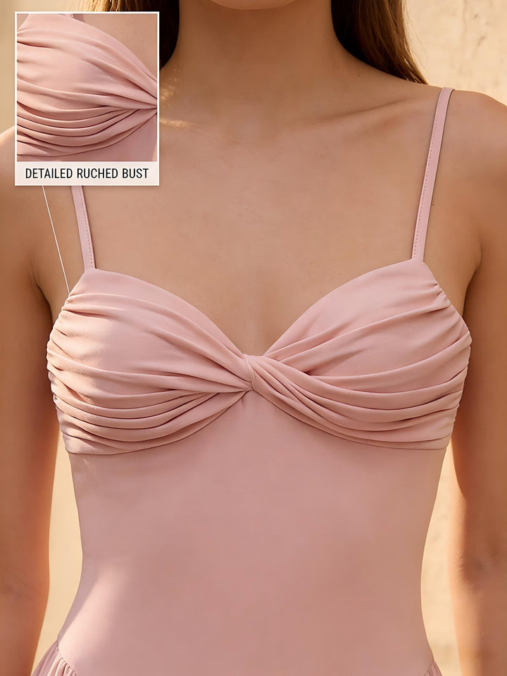 Sweetheart Spaghetti Straps Pleated Chiffon Formal Dresses