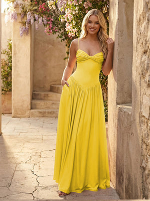 Sweetheart Spaghetti Straps Pleated Chiffon Bridesmaid Dresses