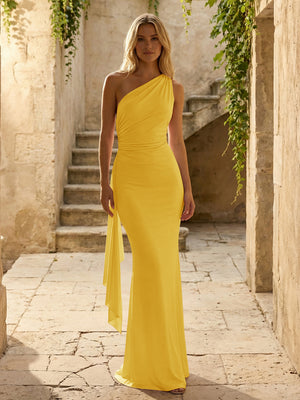 Chiffon One Shoulder Pleated Mermaid Bridesmaid Dresses