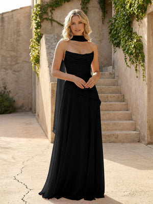 Strapless Chiffon Pleated Mermaid Bridesmaid Dresses with Scarf