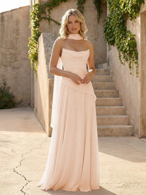 Strapless Chiffon Pleated Mermaid Bridesmaid Dresses with Scarf