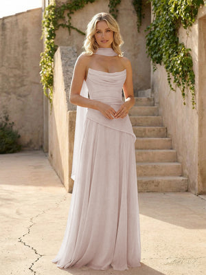 Strapless Chiffon Pleated Mermaid Bridesmaid Dresses with Scarf