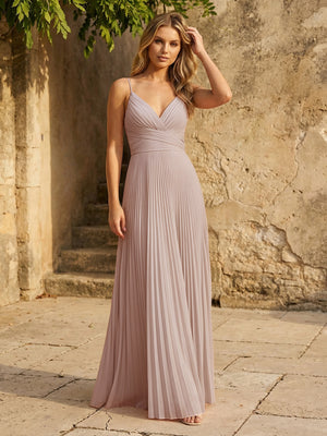 Chiffon V Neck Corset Spaghetti Straps Pleated Bridesmaid Dresses