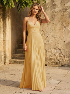 Chiffon V Neck Corset Spaghetti Straps Pleated Bridesmaid Dresses