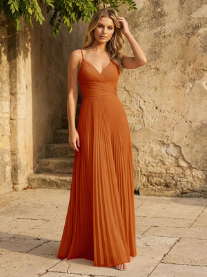 Chiffon V Neck Corset Spaghetti Straps Pleated Bridesmaid Dresses