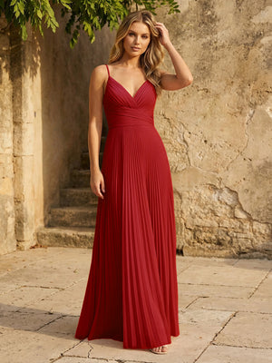 Chiffon V Neck Corset Spaghetti Straps Pleated Bridesmaid Dresses