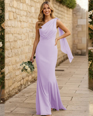 Chiffon One Shoulder Mermaid Pleated Maxi Bridesmaid Dresses