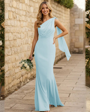 Chiffon One Shoulder Mermaid Pleated Maxi Bridesmaid Dresses