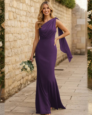 Chiffon One Shoulder Mermaid Pleated Maxi Bridesmaid Dresses