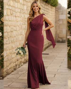 Chiffon One Shoulder Mermaid Pleated Maxi Bridesmaid Dresses