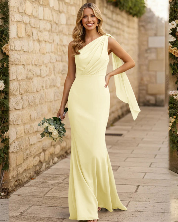 Chiffon One Shoulder Mermaid Pleated Maxi Bridesmaid Dresses