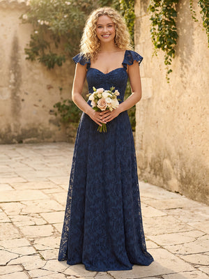 Lace Applique Sweetheart A Line Pleats Bridesmaid Dresses