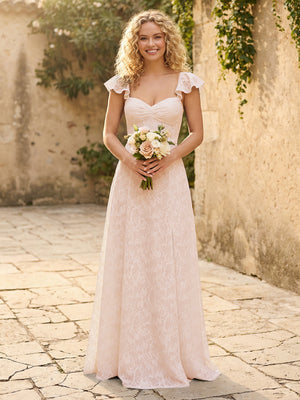 Lace Applique Sweetheart A Line Pleats Bridesmaid Dresses