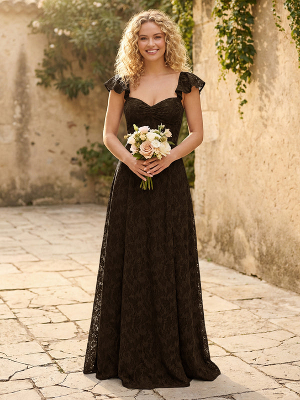 Lace Applique Sweetheart A Line Pleats Bridesmaid Dresses