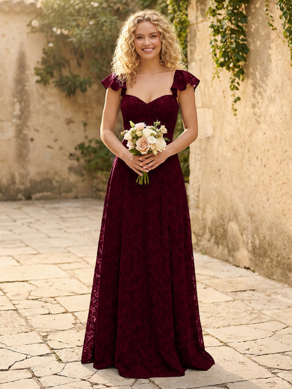 Lace Applique Sweetheart A Line Pleats Bridesmaid Dresses