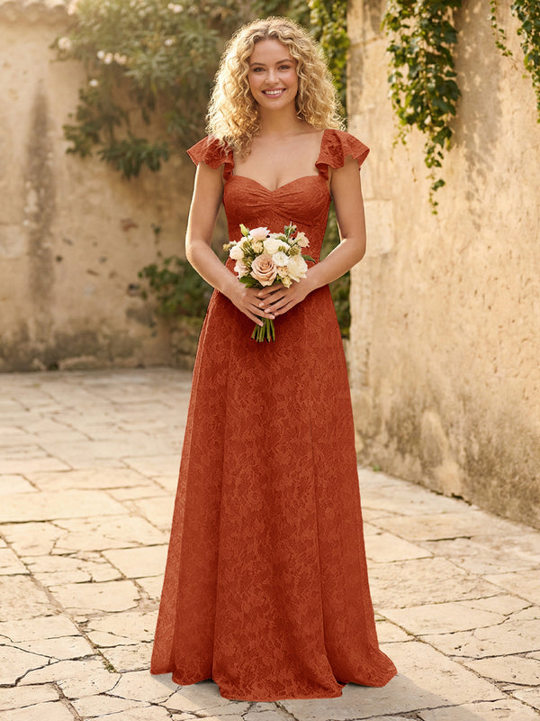Lace Applique Sweetheart A Line Pleats Bridesmaid Dresses