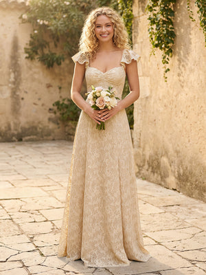 Lace Applique Sweetheart A Line Pleats Bridesmaid Dresses