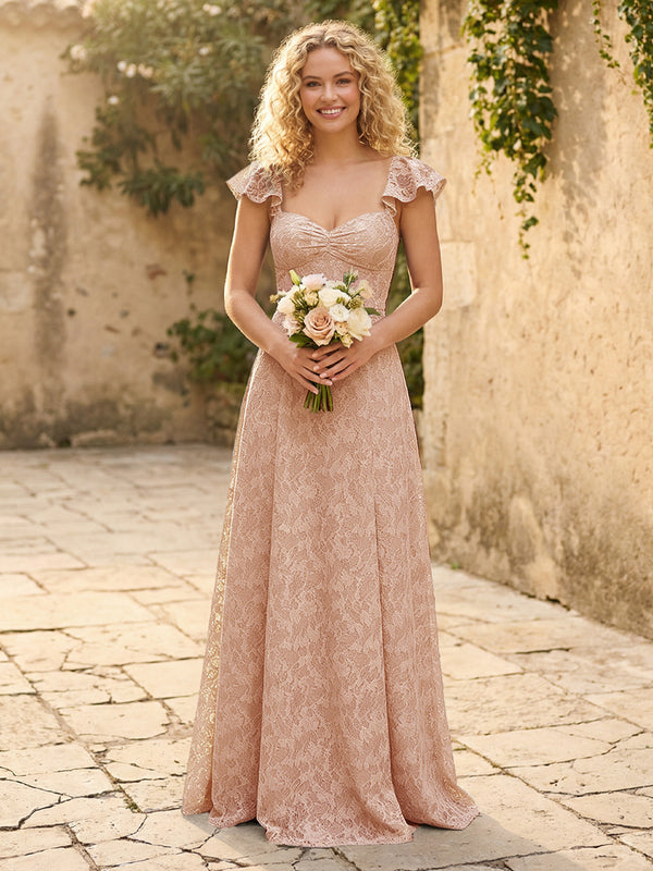 Lace Applique Sweetheart A Line Pleats Bridesmaid Dresses