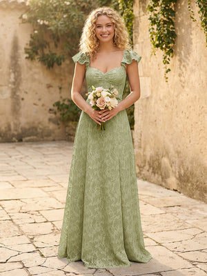 Lace Applique Sweetheart A Line Pleats Bridesmaid Dresses