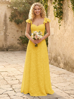 Lace Applique Sweetheart A Line Pleats Bridesmaid Dresses
