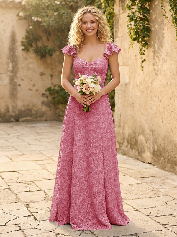 Lace Applique Sweetheart A Line Pleats Bridesmaid Dresses