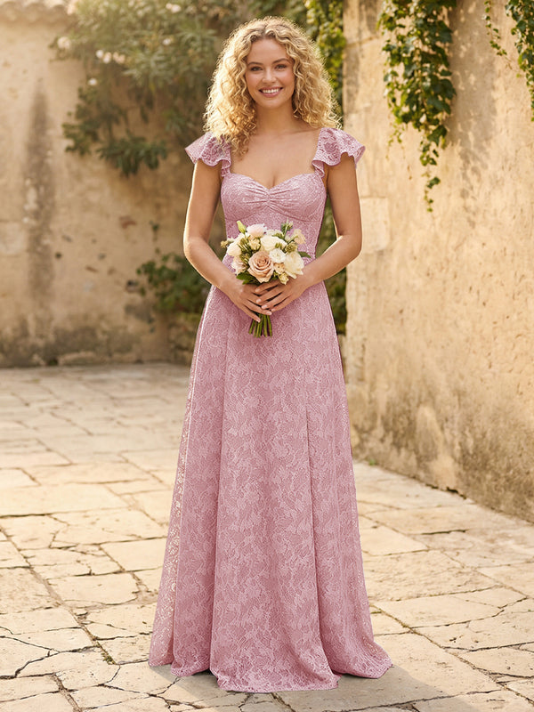 Lace Applique Sweetheart A Line Pleats Bridesmaid Dresses