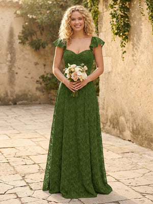 Lace Applique Sweetheart A Line Pleats Bridesmaid Dresses