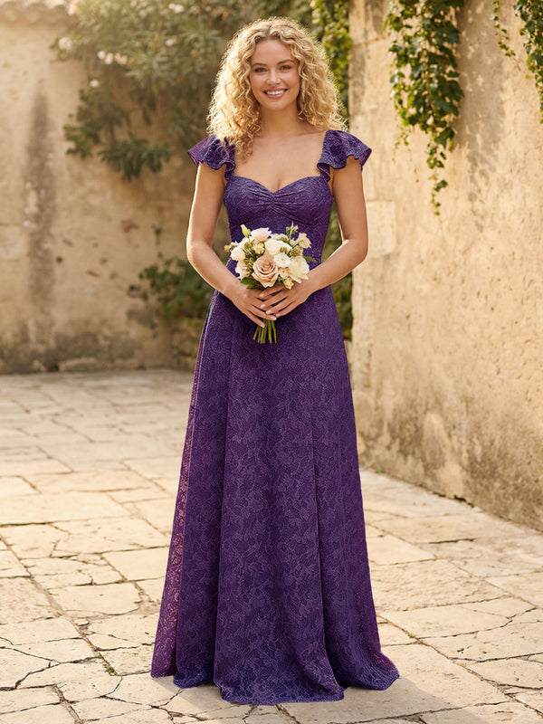 Lace Applique Sweetheart A Line Pleats Bridesmaid Dresses