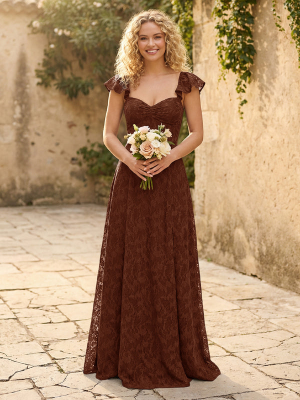 Lace Applique Sweetheart A Line Pleats Bridesmaid Dresses