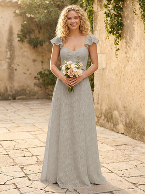 Lace Applique Sweetheart A Line Pleats Bridesmaid Dresses