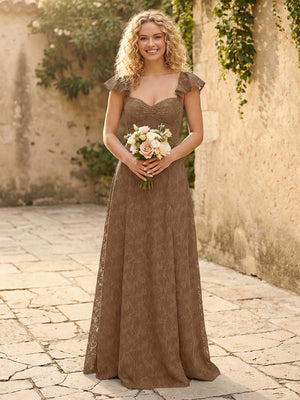 Lace Applique Sweetheart A Line Pleats Bridesmaid Dresses