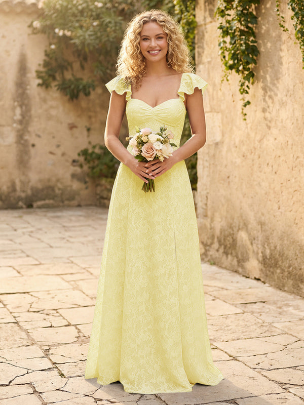 Lace Applique Sweetheart A Line Pleats Bridesmaid Dresses