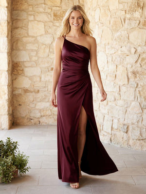 Satin One Shoulder Pleats Bridesmaid Dresses with Slit