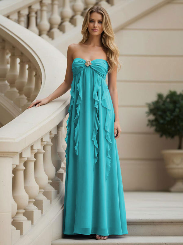 Chiffon Sweetheart Strapless Ruffles Bridesmaid Dresses