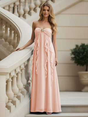 Chiffon Sweetheart Strapless Ruffles Bridesmaid Dresses