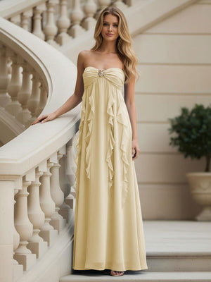 Chiffon Sweetheart Strapless Ruffles Bridesmaid Dresses