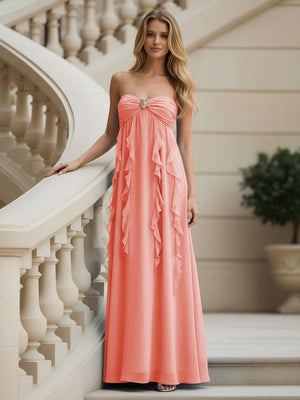 Chiffon Sweetheart Strapless Ruffles Bridesmaid Dresses