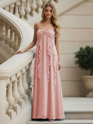 Chiffon Sweetheart Strapless Ruffles Bridesmaid Dresses